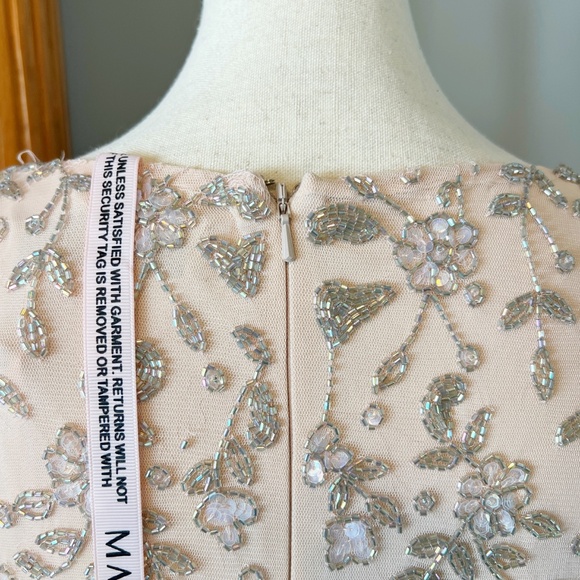 Mac Duggal 10812 Beaded Tea Length Dress Sheer Long Sleeves Women's Size 16 - Picture 6 of 11